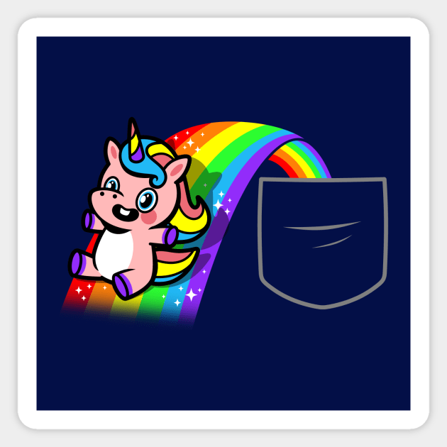 Kawaii Cute Unicorn Cartoon Sliding On Rainbow Pocket Design Sticker by Originals By Boggs